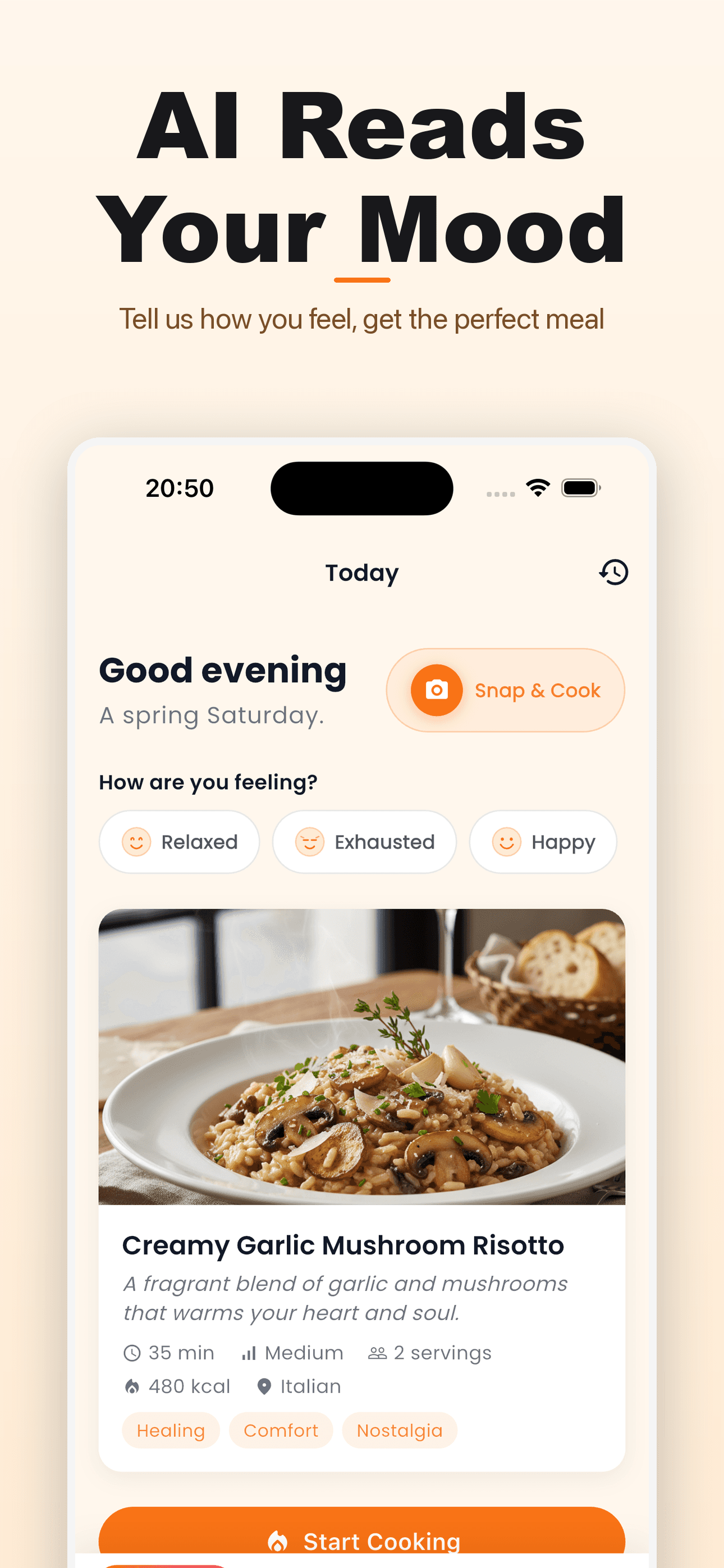 Mood-based meal recommendation with recipe card