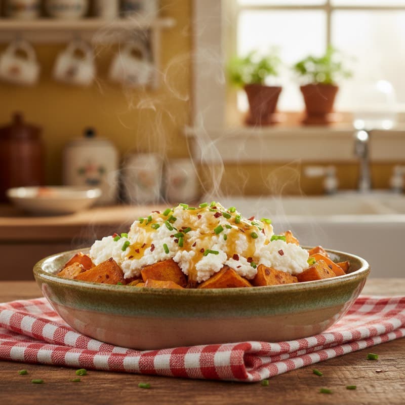 Hot Honey Cottage Cheese Sweet Potato Bowl