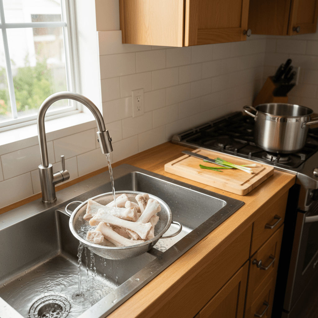 Clean beef bones after parboiling