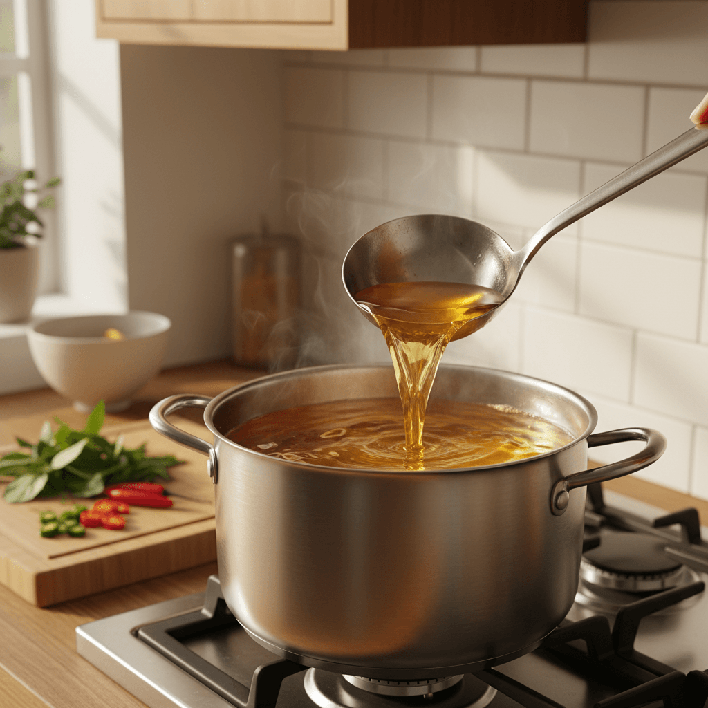 Crystal clear finished pho broth