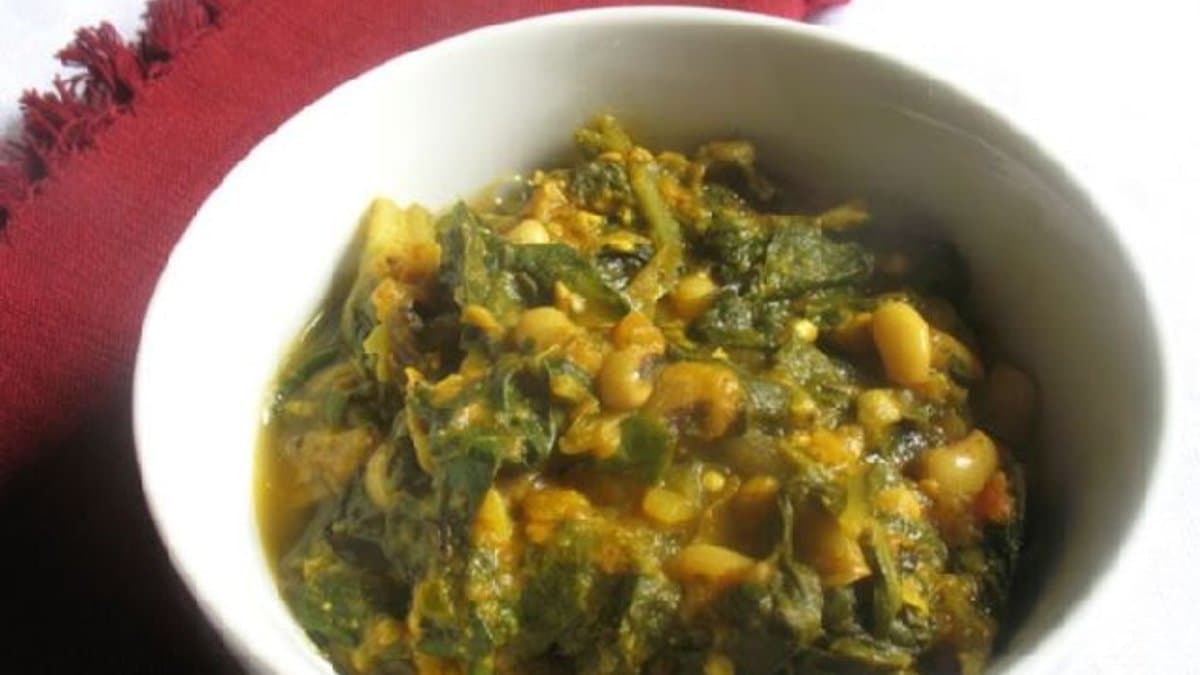 Spicy Black-Eyed Pea Curry with Swiss Chard and Roasted Eggplant
