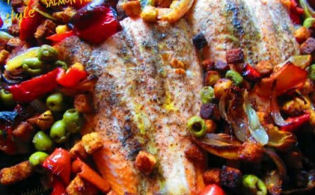 Spanish style salmon fillets