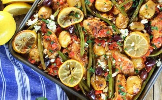 Greek Chicken Sheet Pan Dinner with Green Beans and Feta