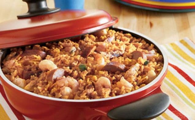 Easy Chicken, Kielbasa and Shrimp Paella