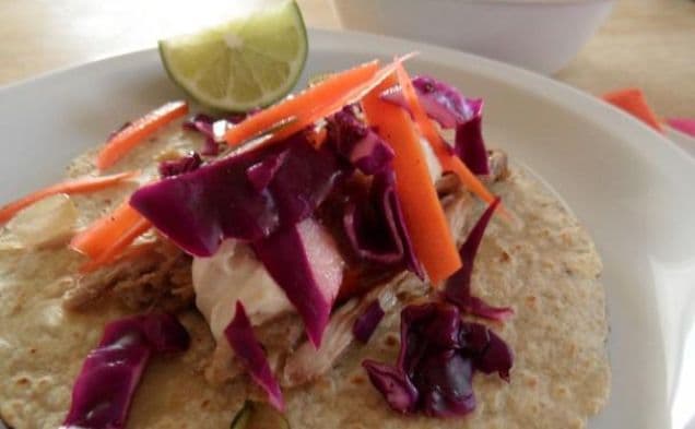 Pork Shoulder Tacos with Chipotle Greek Yogurt and Coleslaw
