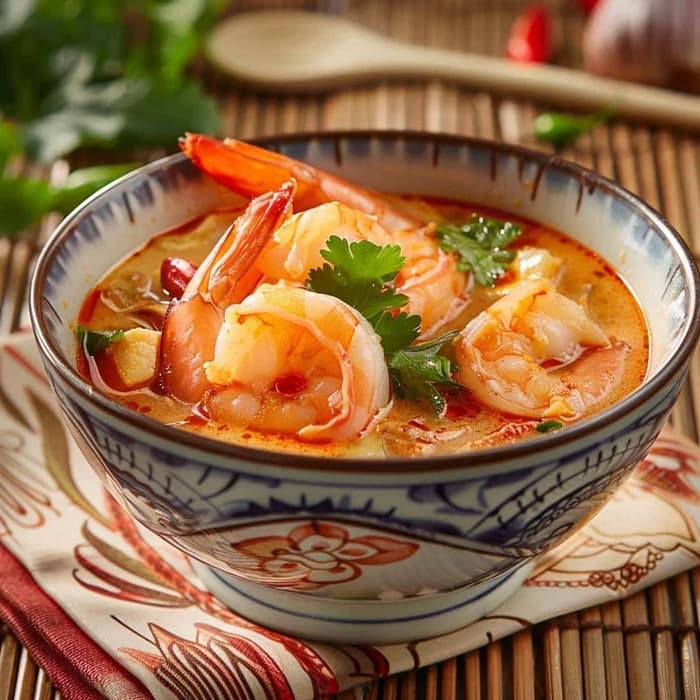 Tom yum (hot & sour) soup with prawns