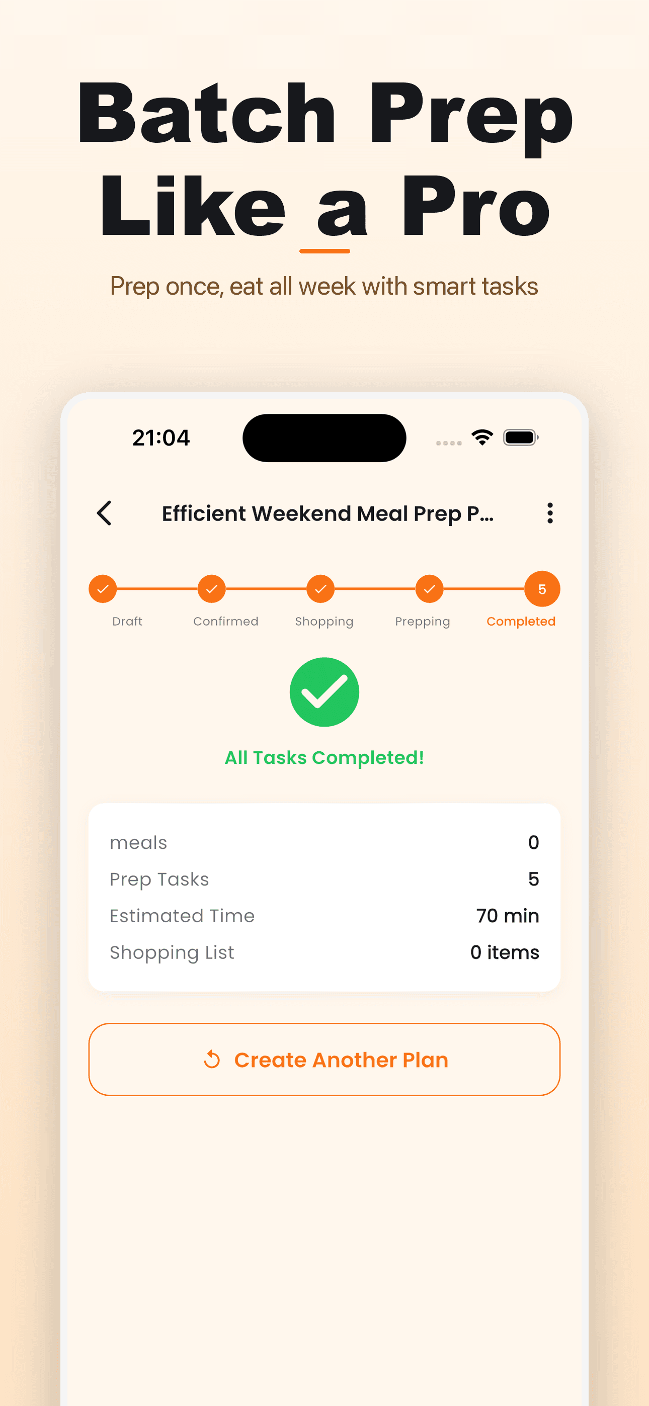 MealIdeas.ai meal prep planning interface with task ordering
